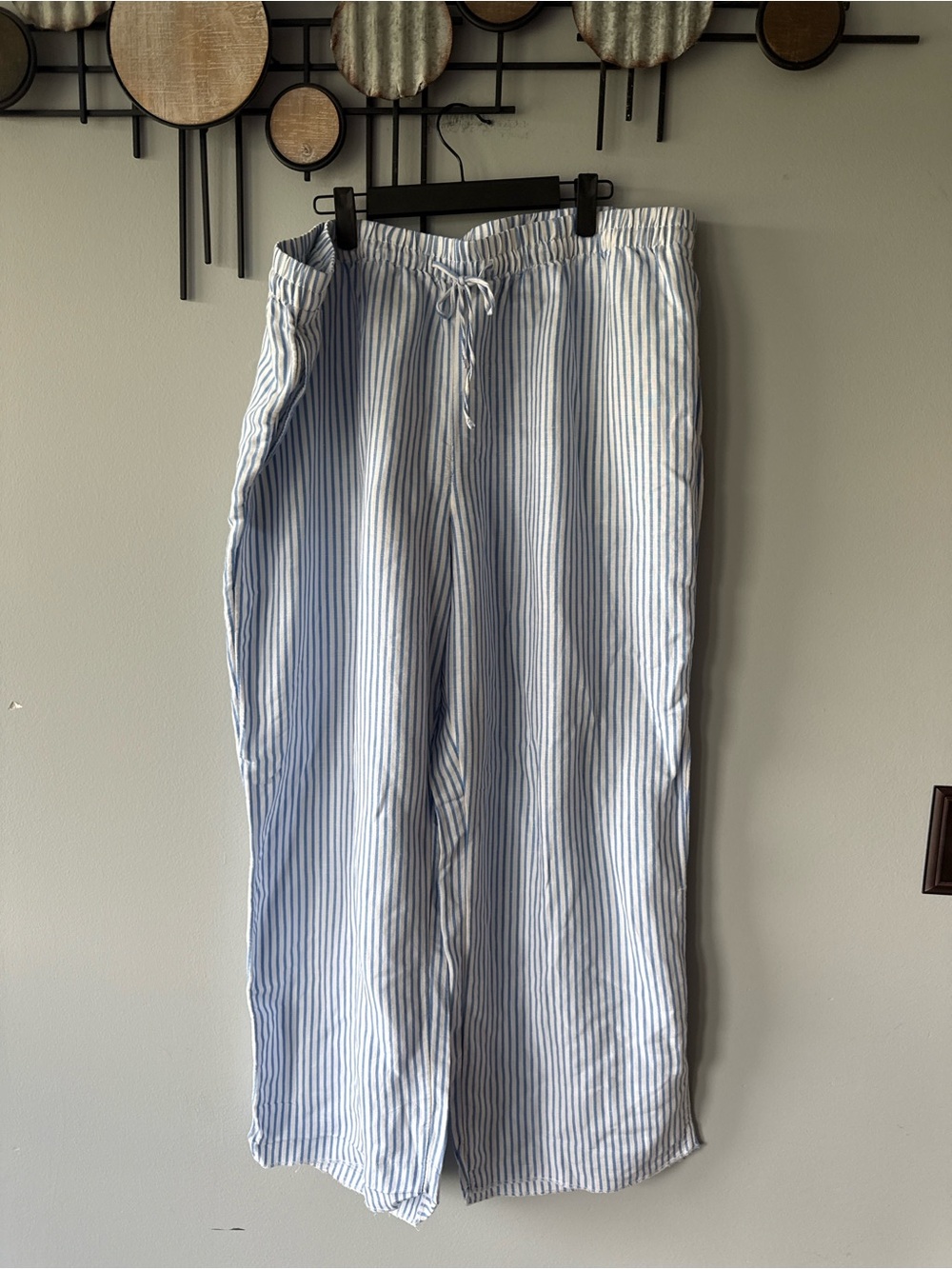 H&M Light Blue & White Striped Drawstring Chinos